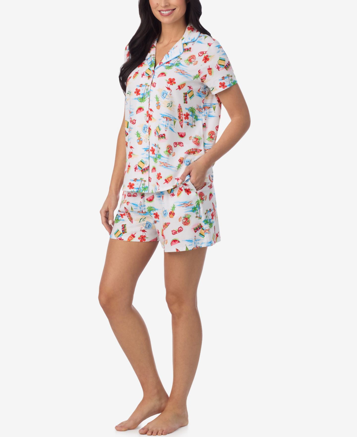 Женская пижама Cuddl Duds: топ с коротким рукавом и шорты, цвет: Белый пляжный с принтом — фото 2