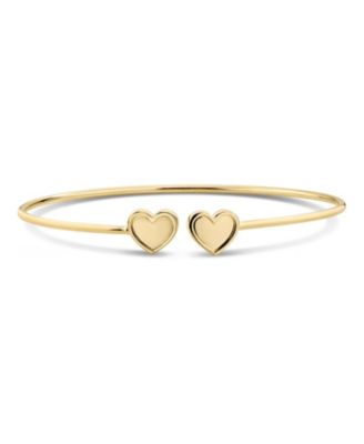 Double Sweet Heart Bangle Bracelet in 14K Gold, Fits Small to Medium Wrist, Approx. 3.9 grams.