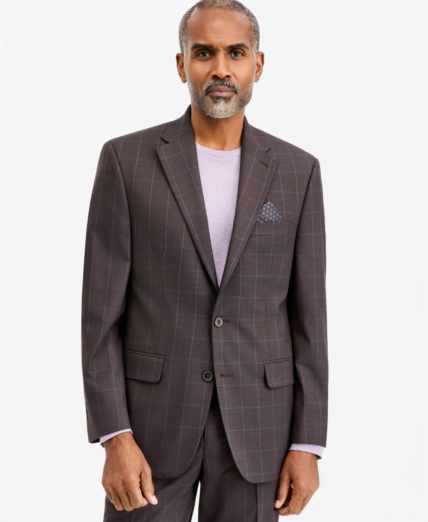 Мужская куртка Tallia Classic-Fit Brown & Blue Check Suit Separate, цвет: Коричневый / Синий — фото 1