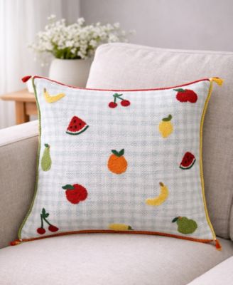 Tiny Fruits Spring Plaid Embroidered Decorative Pillow, 20" x 20"