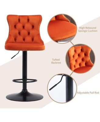 Velvet Bar Stools Set of 2, Adjustable Swivel Counter Height Chairs with Back, Footrest and Nailhead Trim for Kitchen Island, Home Pub