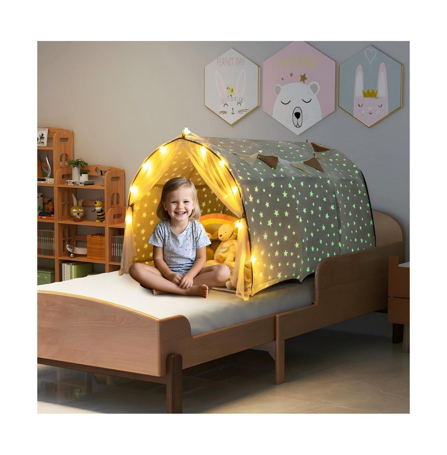 Детские игрушки HONGGE Glow-in-the-Dark Stars Twin Bunk Bed Tent Canopy, 3-Piece Set, Ages 3+ — фото 4
