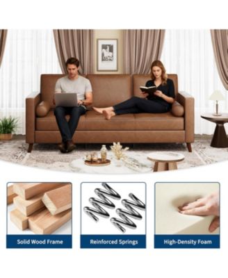 Leather Sofa for Living Room, Mid-Century Modern Couch with Deep Seats, Faux Leather Couch, 3 Seat Sofa with Removable Cover