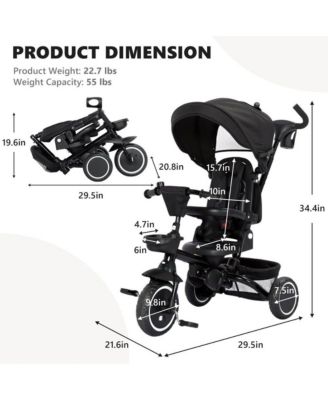 8-in-1 Folding Kids Tricycle Stroller with Adjustable Push Handle, Convertible Toddler Trike, Pink