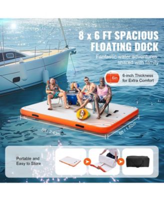 8 x 6 Ft Inflatable Floating Dock Platform with Non-Slip Surface and Ladder