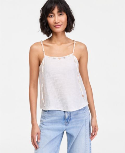 Женский топ On 34th Beaded-Strap Cropped Gauze Tank Top, цвет: Зимняя слоновая кость