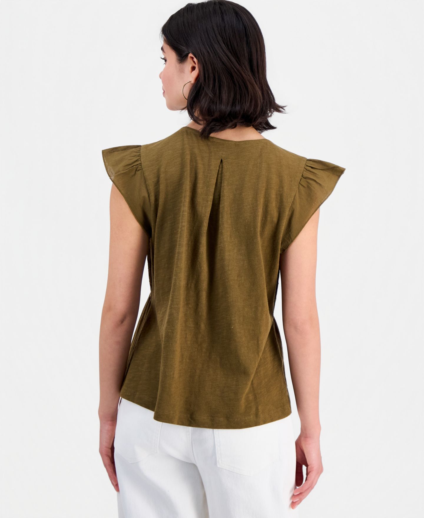 Женский топ Democracy Petite Embroidered Cotton Flutter-Sleeve, цвет: Золотой — фото 2