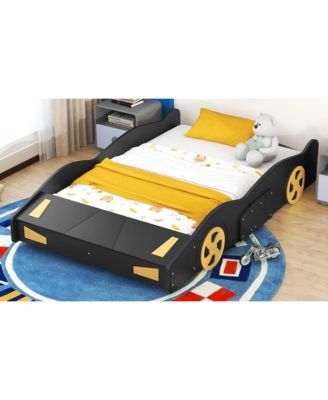 Race Car Shaped Platform Bed Wheels Storage Pine Wood MDF