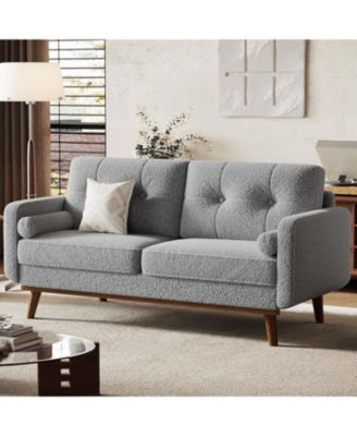 65" Mid-Century Loveseat Sofa, Deep Seat Linen Upholstered 2-Seater Couch