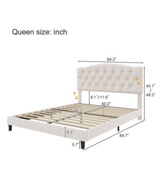 Upholstered Platform Bed Saddle Curved Adjustable Headboard Diamond Tufted Beige No Box Spring