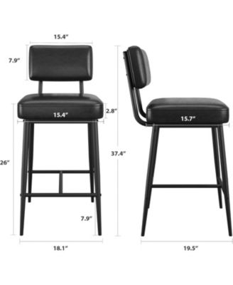 Bar Stools Set of 2,26" Faux Leather Counter Height Bar Stool with Back,Metal Legs,Modern Upholstered Barstool Chairs