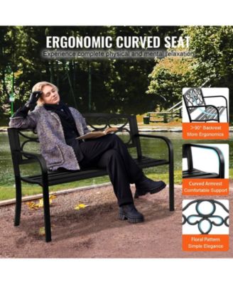  Metal Outdoor Garden Bench with Backrest and Armrests