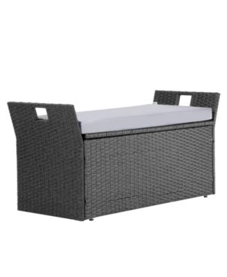 PE Rattan Outdoor Storage Bench for Two with Cushion