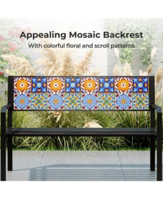  Patio Metal Bench Classic Slatted Loveseat for 2-3 People w/ Curved Seat