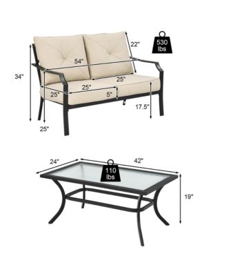 2PCS Outdoor Loveseat Set Cushioned Patio Bench Sofa w/ Coffee Table