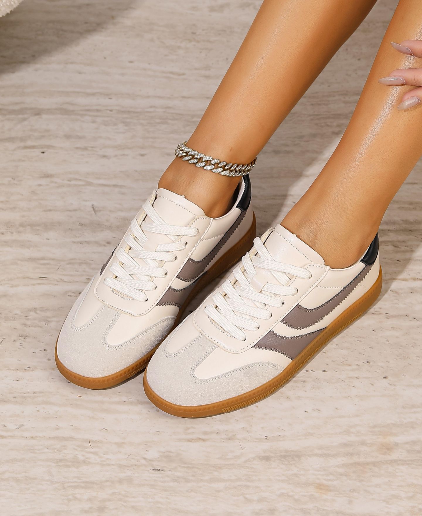 Женские кроссовки BERNESS Lilliann Mixed Panel Lace-Up, цвет: Бежевый — фото 7