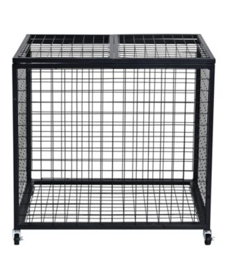 Rolling Sports Ball Storage Cart with Double Lid, Steel Equipment Organizer for Garage and Gym