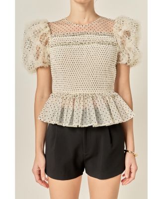 Women's Polka Dot Puff Sleeve Top