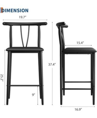 Bar Stools Set of 2 with Backrest and Footrest,Kitchen Barstools with Thick Cushion,25 in Counter Height Bar Stools,for Dining Room,Kitchen