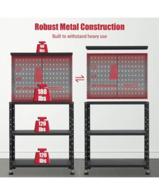 Heavy Duty Garage Workbench with Pegboard,32" Adjustable Garage Workbench with Tool Organizer,Industrial Metal Work Table with Shelves