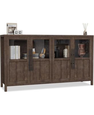 Sideboard Buffet Cabinet with 4 Glass Doors, 55 in Buffet Table Coffee Bar Wine Bar Display Cabinet for Kitchen Dining Room