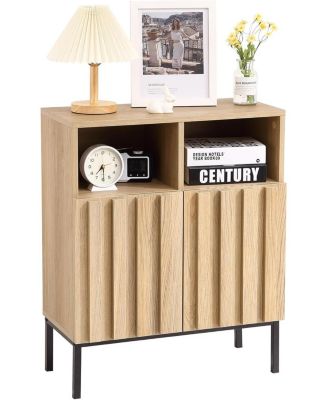 Set of 2 Fluted Sideboard Storage Cabinets, Buffet Credenza Accent Console with Doors for Living Room, Dining Room