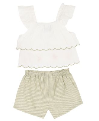 Baby Girls' Flutter Cap Sleeve Top and Stripe Olive Shorts, 2-Piece Set
