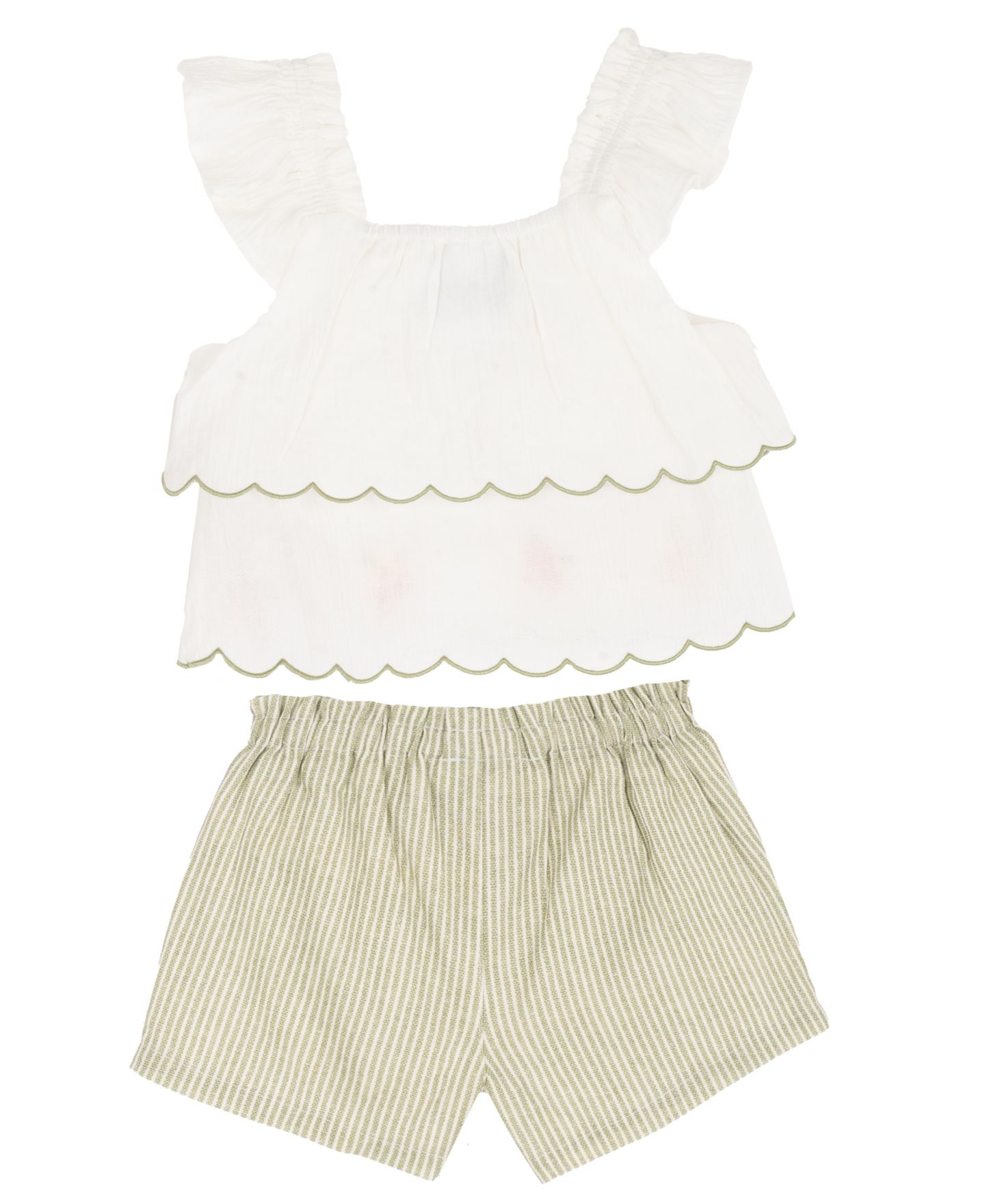 Комплект Rare Editions Flutter Cap Sleeve Top and Stripe Olive Shorts, 2-Piece Set для девочек-малышей, цвет: Молочный белый — фото 3