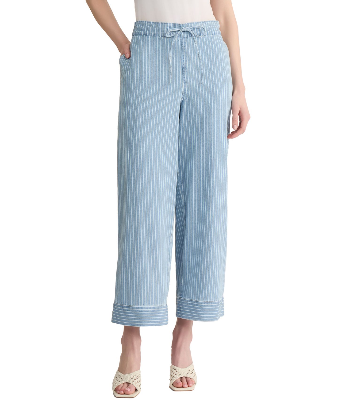 Женские брюки Jones New York Wide Leg Stripe Drawstring Crop Pants, цвет: Средняя варка — фото 1