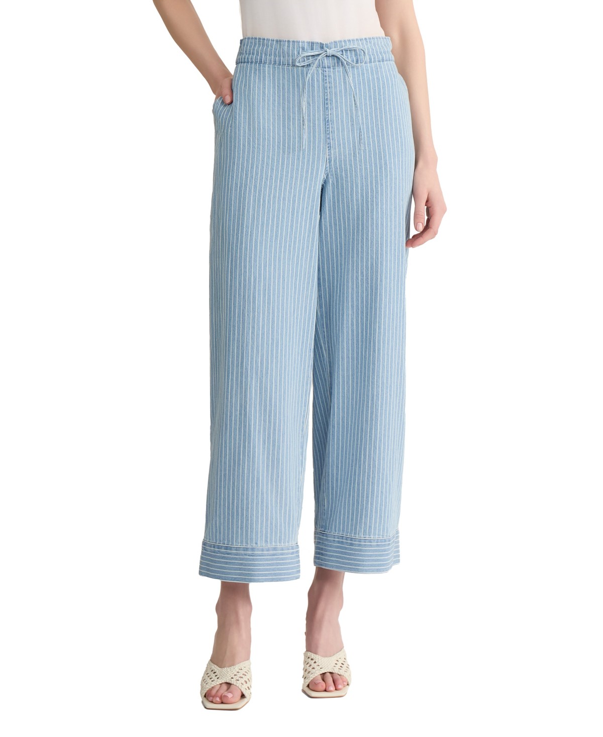 Женские Jones New York Women's Wide Leg Stripe Drawstring Crop Pants — фото 1