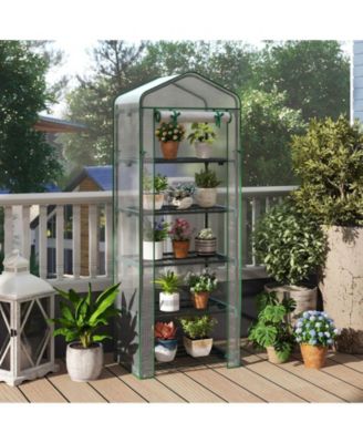 27” x 19” x 75” Mini Greenhouse with 5 Tier Shelves, PE Cover, Roll-Up Zipper Door