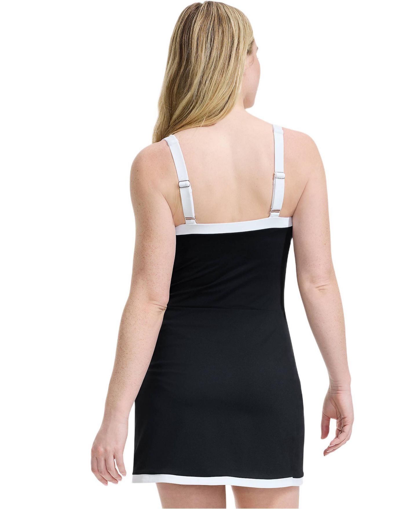 Женское платье Lands' End V-neck Wrap Skirt Swim Dress, цвет: Чёрный / Белый — фото 2