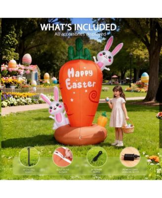 7 ft Inflatable Easter Bunny with LED Lights and Carrot for Yard and Garden