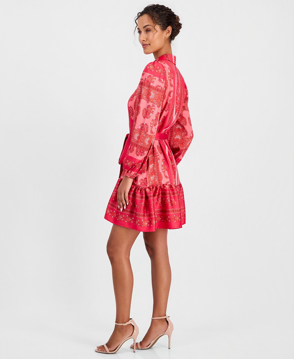 Anne Klein Women's Long-Sleeve Scarf-Print Twill Shirt-Dress view 3 — MAYCSS fashion products