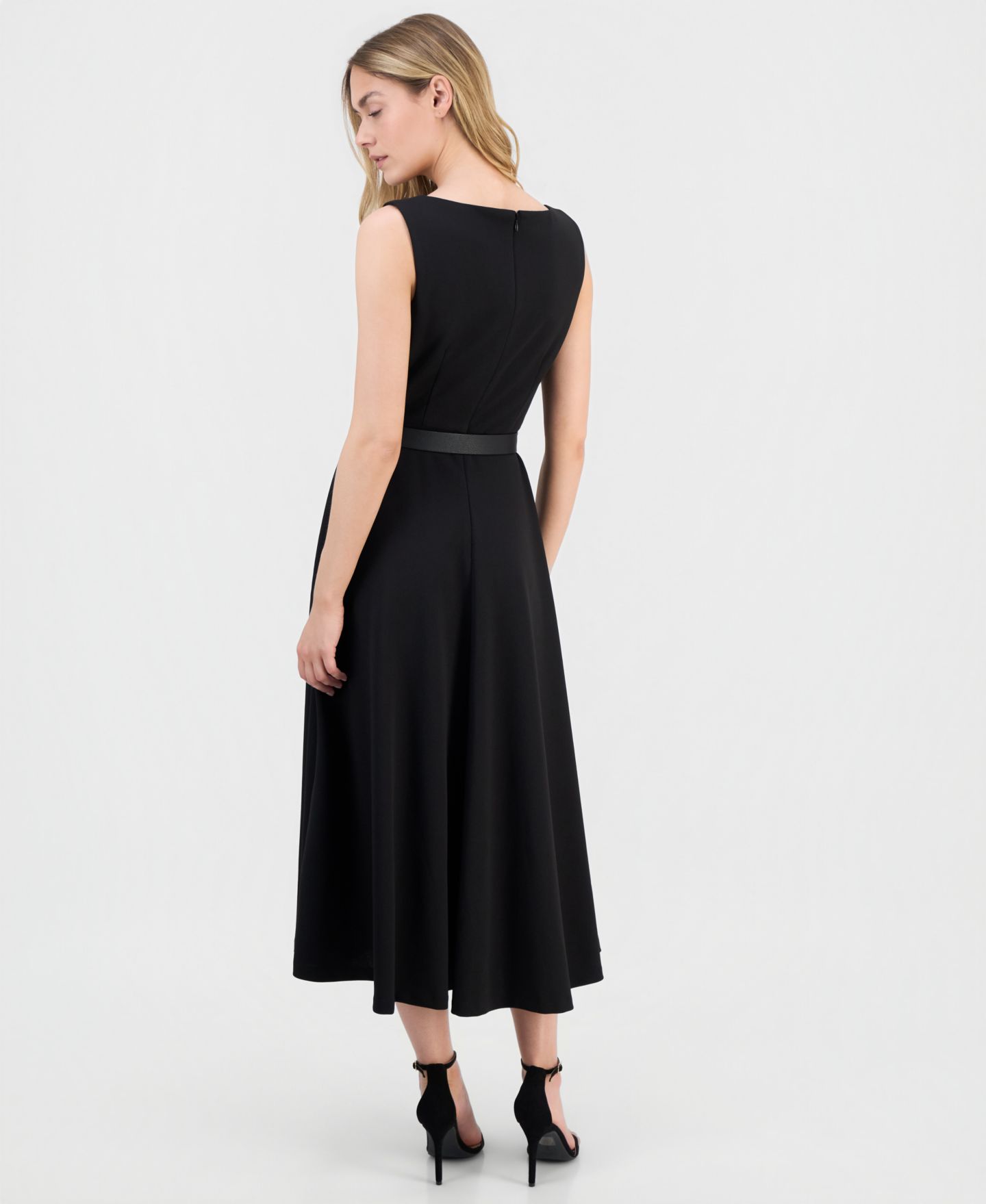 Женское платье Anne Klein Asymmetric-Neck Belted Midi, цвет: Чёрный — фото 5