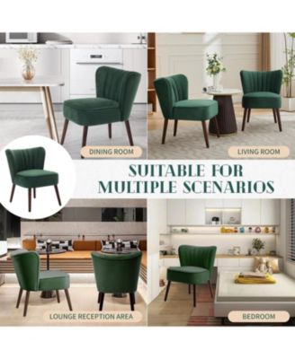 Modern Velvet Accent Chair,Soft Upholstered Living Room Chair with Wooden Legs,Comfy Armless Lounge Chair for Living