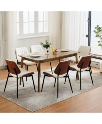 Dining Chairs Set of 4,Mid-Century Modern Upholstered Retro PU Leather Kitchen Chairs with Walnut Bentwood Back and Metal Legs Adjustable
