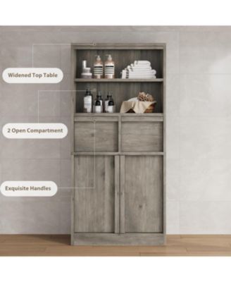 Tall Bathroom Cabinet, Floor Storage Cabinet with Doors & 2 Drawers, 51" H Tall Organizer Cabinet Freestanding for Bathroom, Living Room