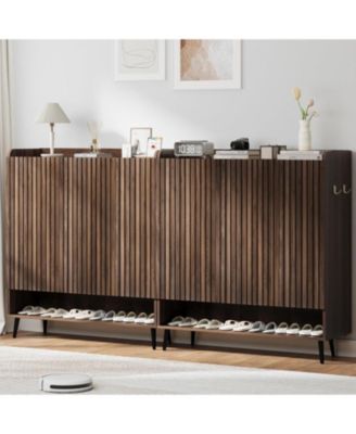 Large Shoe Cabinet with Doors,6-Tier Shoe Organizer with 3 Doors and Additional Hooks for Hallway, Entryway, Living Room
