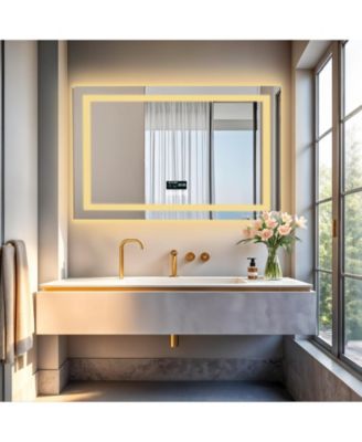 LED Bathroom Mirror Wall-Mounted with Bluetooth Speaker, Vanity Mirror Anti Fog with Memory Function