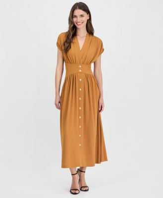 Women's V-Neck Ruched-Shoulder Jersey Dress