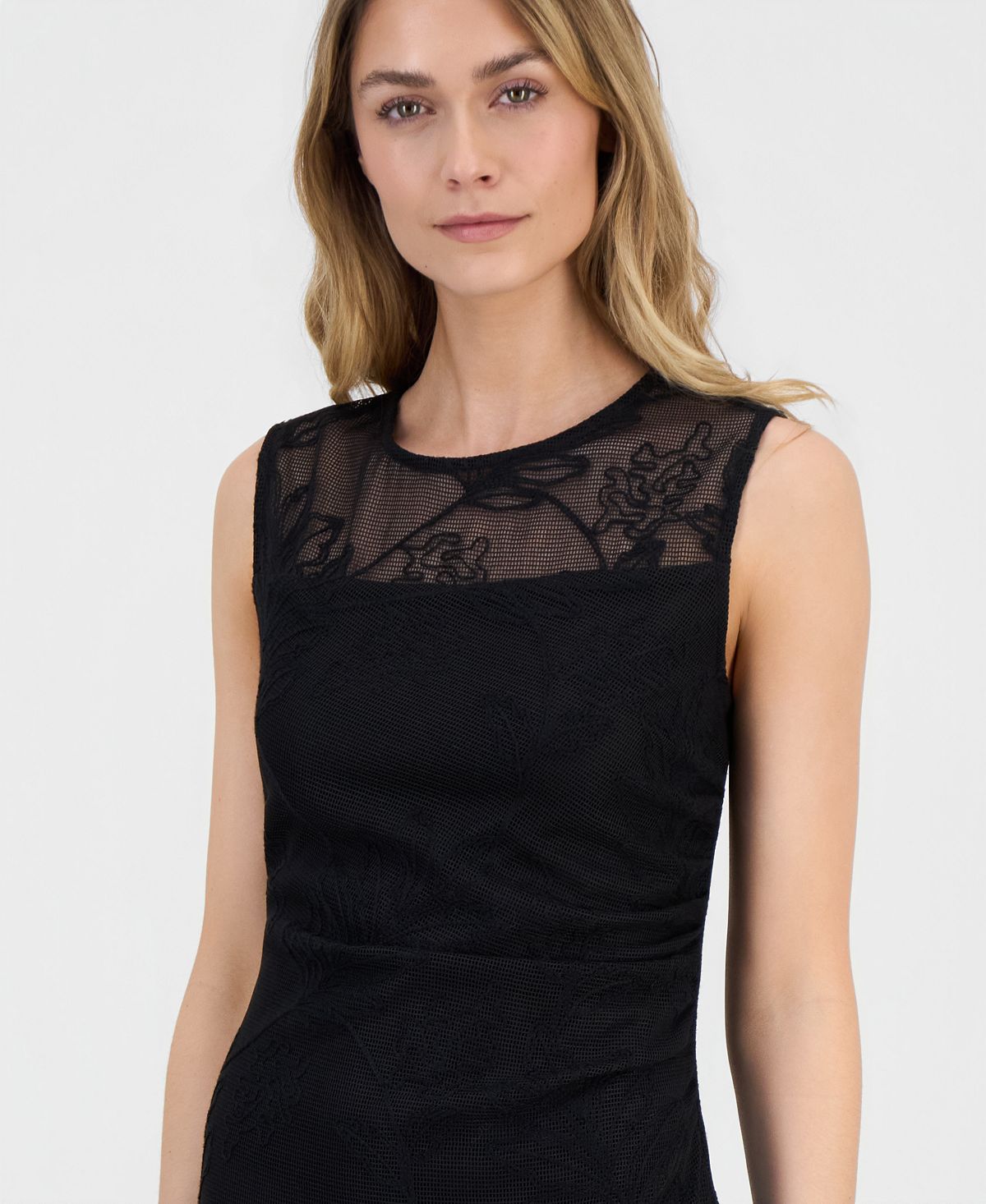 Anne Klein Women's Embroidered-Tulle Sleeveless Midi Dress view 4 — MAYCSS fashion products