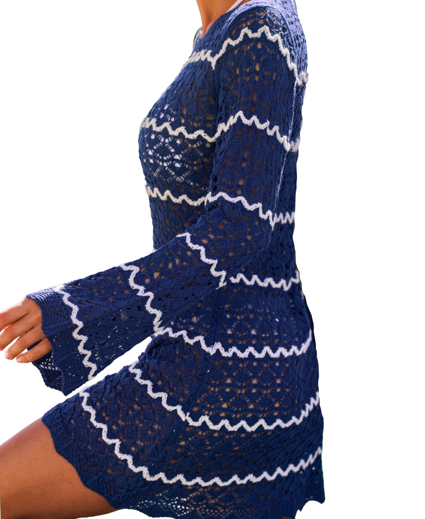 Женское платье Cupshe Independent Striped Cover-Up Mini Beach, цвет: Тёмный синий — фото 3