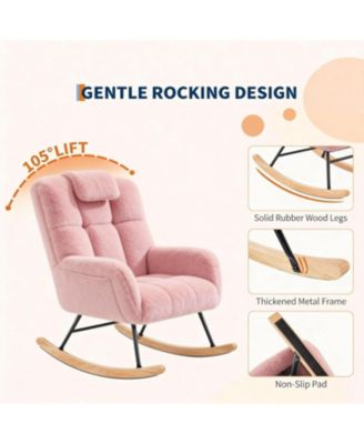 Teddy Fleece Rocking Chair with Headrest, Upholstered Nursery Glider