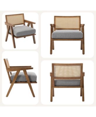 Mid-Century Farmhouse Accent Chair Set of 2 with Rattan Back.