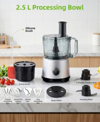 10 Cup Food Processor with Salad Spinner Basket 2 Speeds Pulse Control and 4 Cutting Discs - Silver
