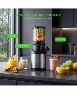 3 in 1 Cold Press Juicer with 5.12 in Wide Feed Chute 2L Capacity Quiet Motor and Easy Clean Design