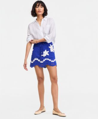 On 34th Womens 3D Flower Crochet Mini Skirt Macys Exclusive - Cargo Blue 80$