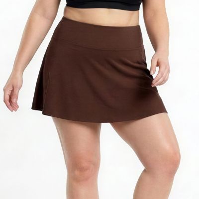 Plus Size Chlorine Resistant High Waisted Mini Swim Skirt With Shorts