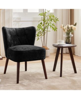 Modern Wingback Living Room Chair,Armless Lounge Chair with Wood Legs Upholstered Makeup Vanity Tufted Side Chair Fabric Comfy with Decor Back